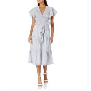 PARKER New York Tiered Bessie Dress Blue & White Shirting Stripes Dress NEW - M
